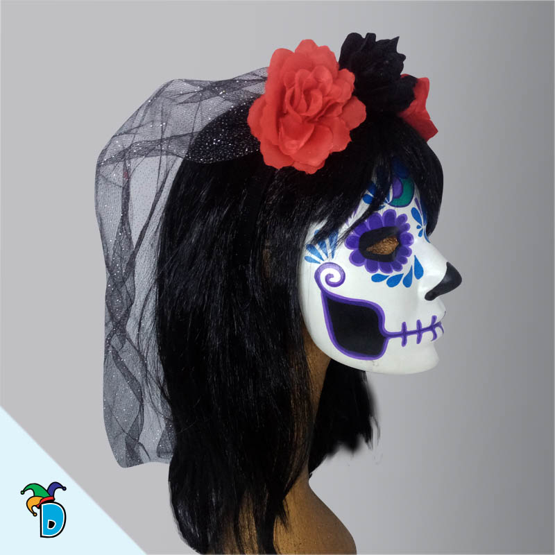 Halloween : Diadema Catrina Con Velo